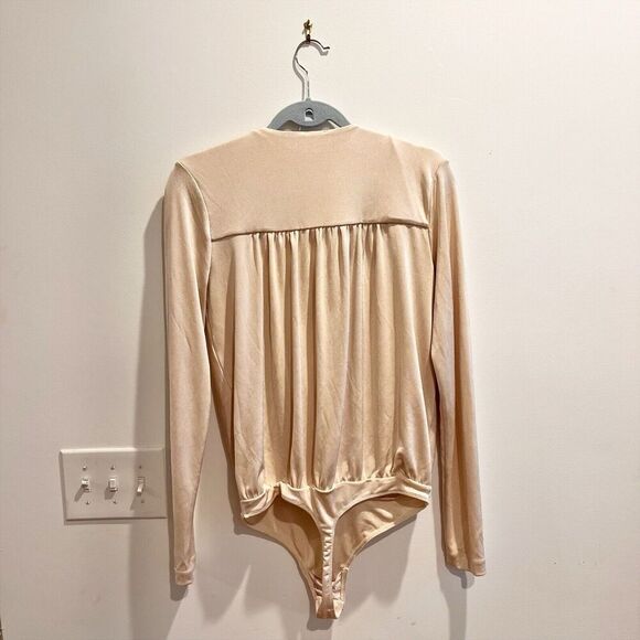 Free People Beige Turnt Crossover Bodysuit Blossom Pearl L Women Classic Minimal - Picture 4 of 9
